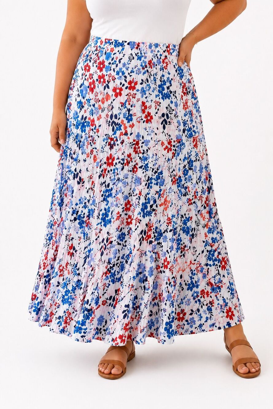 Woman Within Floral Cotton Boho A-Line Midi Skirt Plus Size 4X 34/36